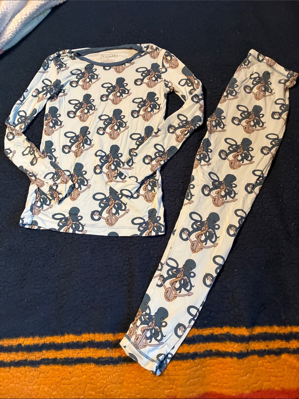 Kickee Pants Kids Pajama Set - Cream & Blue